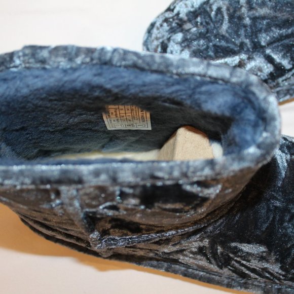 NIB YOUTH 4 5 6 WOMEN'S 6 7 8 MINI VELVET NAVY BLUE ANKLE BOOTS BOOTIES - Picture 4 of 7